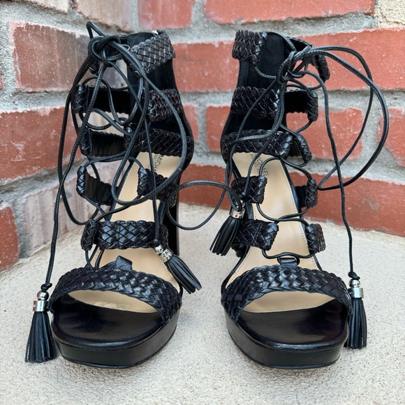 MICHAEL KORS “MONTEREY” Leather Weave, Back Zip Sandal in Black Sz 9 - Picture 3 of 12